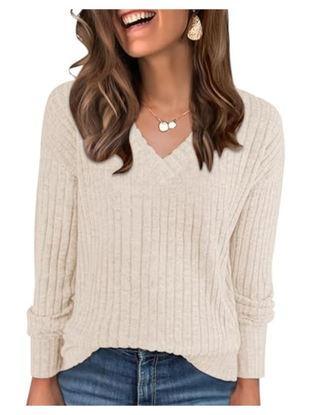 Long Sleeve V Neck Casual Fall Tunic Top Lightweight Loose Fit